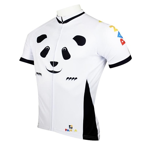 ILPALADINO Men's Short Sleeve Cycling Jersey Summer Polyester White Panda Bike Jersey Top Mountain Bike MTB Road Bike Cycling Ultraviolet Resistant Quick Dry Breathable Sports Clothing Apparel