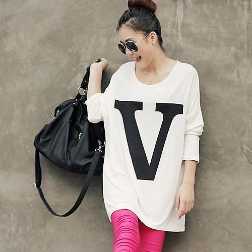 Women's V Letter  Big Yards Loose Long-sleeved  T-Shirt