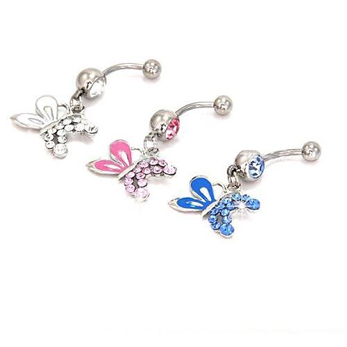 

Lureme316L Surgical Titanium Steel Crystal Butterfly Pendant Navel Ring(Random Color)