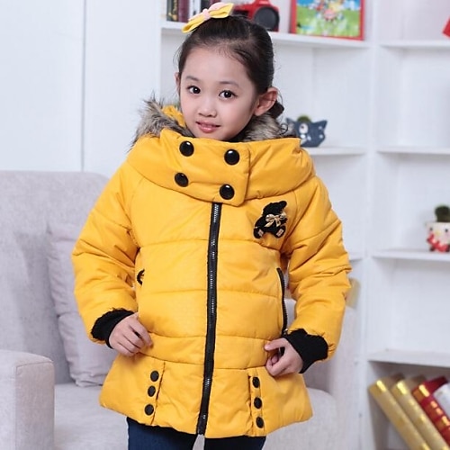 Girl's Pink / Red / Yellow Down & Cotton Padded / Jacket & Coat,Solid Cotton Blend Winter / Fall