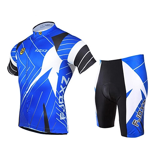 

FJQXZ Men's Cycling Jersey with Shorts Short Sleeve Mountain Bike MTB Road Bike Cycling Blue Patchwork Bike Clothing Suit 3D Pad Breathable Ultraviolet Resistant Quick Dry Back Pocket Polyester Sports