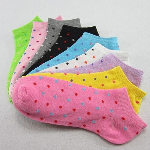 Skymoto®Women's Thin Ankle Boat Dot Short Socks(10 Pairs/Package,Mix Colors)
