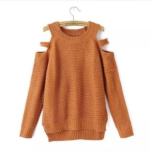 Women's Round Collar Dew Shoulder Sex Loose knitting Pullover Sweater