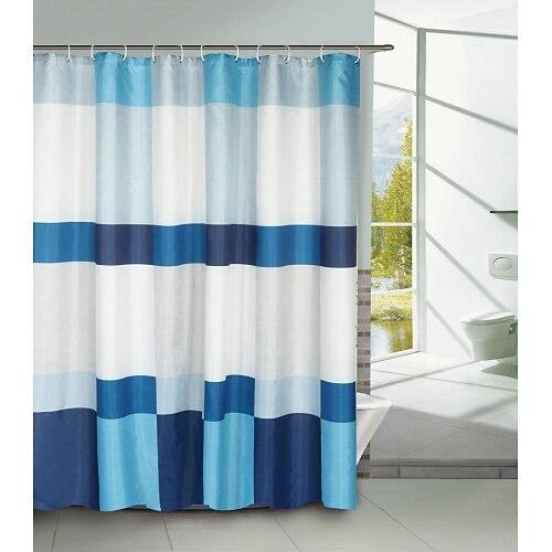 Blue Block Polyester Shower Curtain