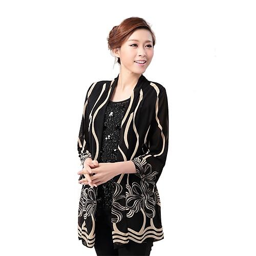 Women's Multi-color Coat , Casual ¾ Sleeve Polyester