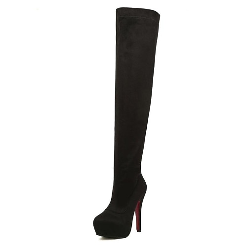 Women's Dress Winter Zipper Stiletto Heel Slouch Boots Suede Black