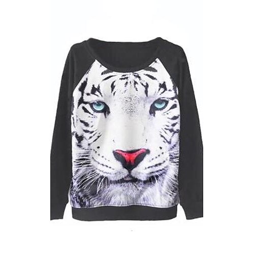 Women's 3D Leopard's Print Long Sleeves Pullover Hoodie Sweatshirt