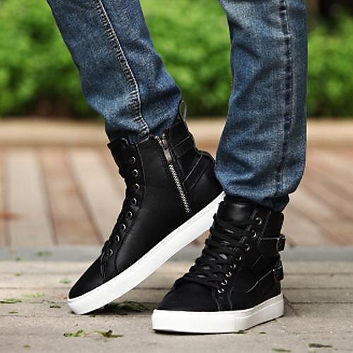 Men's Spring / Summer / Fall Casual Leatherette 5.08-10.16 cm / Booties / Ankle Boots Black / White / Red / Winter / Lace-up