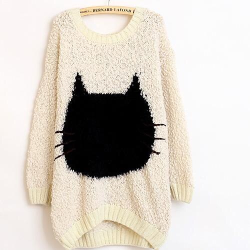 Women’s  Round Neck Long Cat  Sleeve Bat Type Sweater