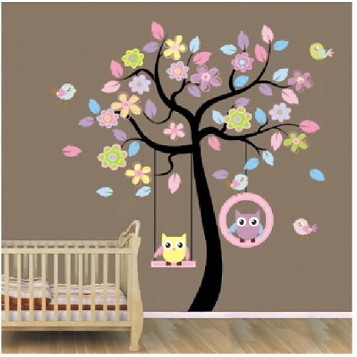 zooyoo®removable kleurrijke boom en uilen muursticker home decor sticker kunst muurschildering muursticker home decoration