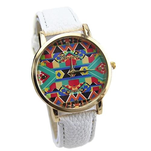 Women's Multicolor Print Bohemia Style PU Leather Band Analog Quartz Wrist Watch (Assorted color)