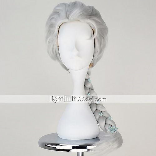 Princess Fairytale Elsa Cosplay Wigs Women‘s Braid 60CM Heat Resistant Fiber Silver Blonde Anime Wig Halloween Wig