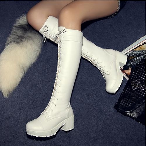 Women's Chunky Heel / Block Heel Microfiber 18"-20"(Approx.45.72cm-50.8cm) / Knee High Boots Classic Fall / Winter Black / White / EU40