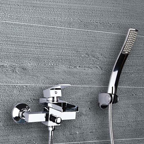 Βρύση Μπανιέρας - Σύγχρονο Χρώμιο Επιτοίχιες Κεραμική Βαλβίδα Bath Shower Mixer Taps / Ορείχαλκος / Ενιαία Χειριστείτε δύο τρύπες