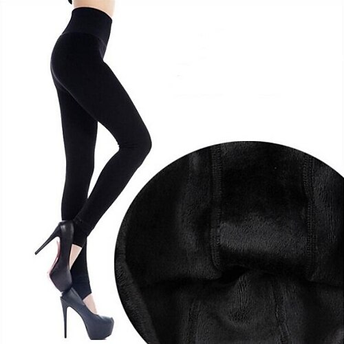 Women's Winter Solid Color High Waist Thick Fleece Lined Leggings