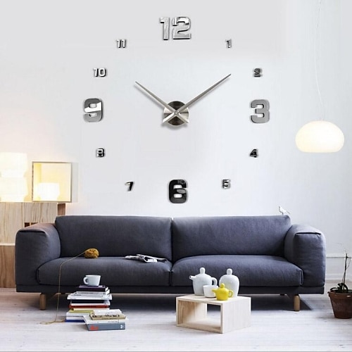 

Frameless Large DIY Wall Clock, Modern 3D Wall Clock with Mirror Numbers Stickers for Office Living Room Bedroom Kitchen Bar Clock Plate 120X120cm