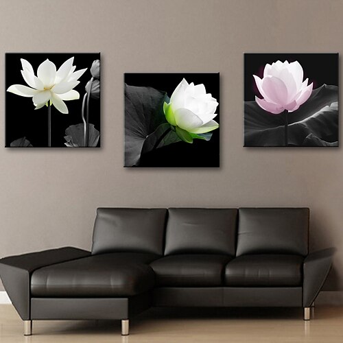 Stretched Canvas Art Floral Elegant Lotus Set of 3