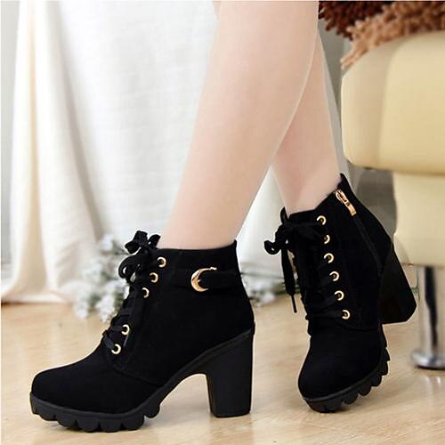Women's Spring Fall Winter Platform Fashion Boots Faux Fur Office & Career Casual Party & Evening Platform Lace-up Button Black Green Tan
