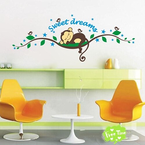 zooyoo® cserélhető színes aranyos majmok aludni ága 3d fali matrica lakberendezés falimatrica gyerekeknek / nappali