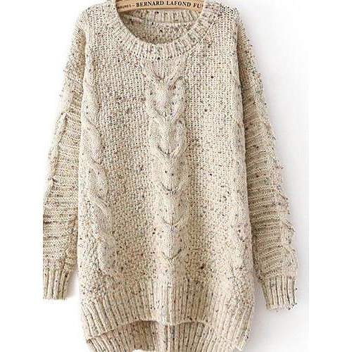 Women’s Round Neck Hemp Flowers Long Sleeve Knit Pullover Sweater