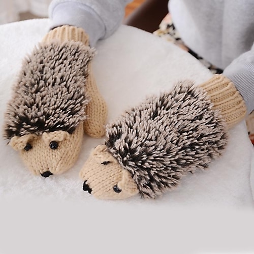 Women's  Hedgehog Shaped  Imitation Fur Knitting Wool Warm Gloves