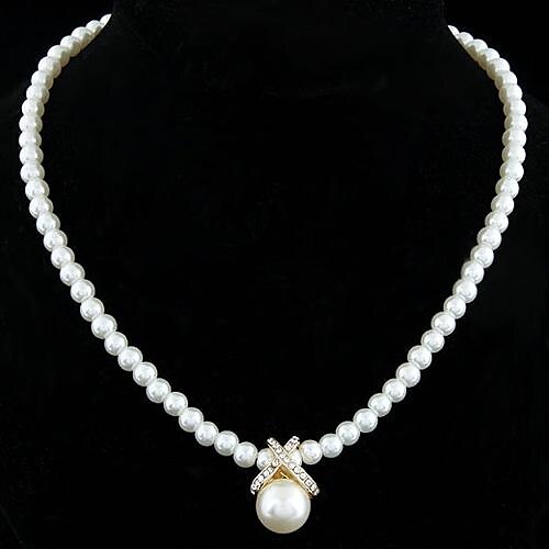 Women's Pearl Pendant Necklace Pearl Necklace Ladies Elegant Bridal Pearl Sterling Silver Imitation Pearl Golden Silver Necklace Jewelry For Wedding Party Daily / Silver Plated / Rhinestone