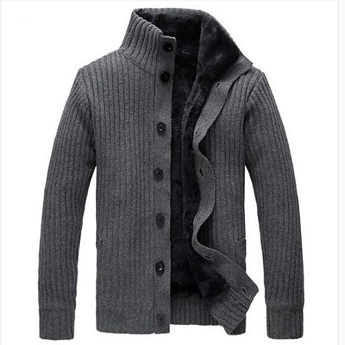 Men's Plus Size Solid Colored Long Sleeve Cardigan Sweater Jumper Black / Dark Gray / Light gray