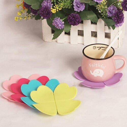 Leaves Silicone Cup Mat Heat Resistant to High Temperature Prevent Slippery 4"x4"x0.1"(Color Random)