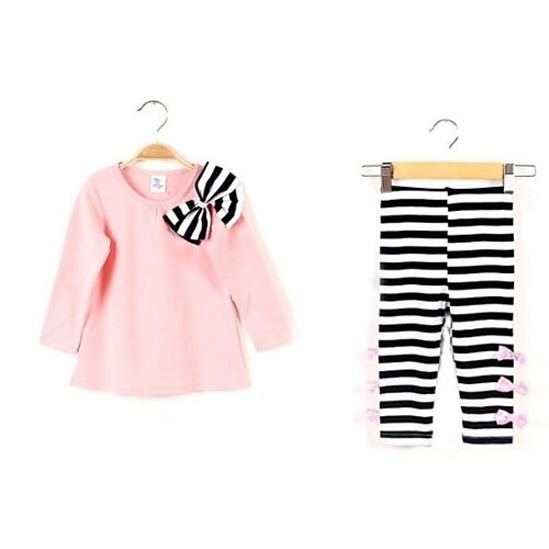 Toddler Girls' Clothing Set Long Sleeve Pink Dark Blue Striped Bow Casual Short / Fall / Spring