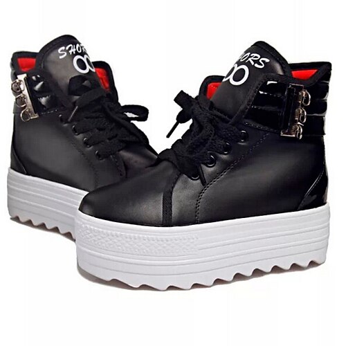 Pentru femei Pantofi Piele Iarnă Primăvară Vară Toamnă Confortabili Platformă Dantelă Combinată pentru Casual În aer liber Negru Alb