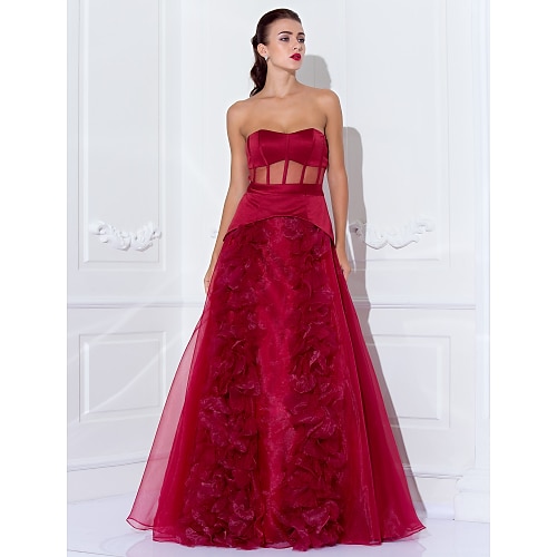 

Ball Gown Celebrity Style Dress Holiday Floor Length Sleeveless Strapless Organza with Sash / Ribbon Flower 2022 / Cocktail Party / Prom / Formal Evening / See Through
