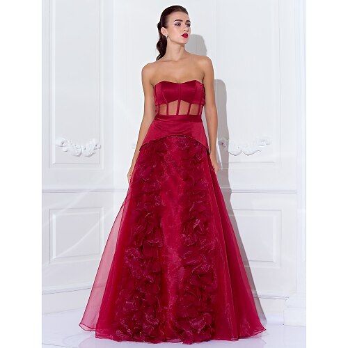 

Ball Gown Celebrity Style Dress Holiday Floor Length Sleeveless Strapless Organza with Sash / Ribbon Flower 2022 / Cocktail Party / Prom / Formal Evening / See Through