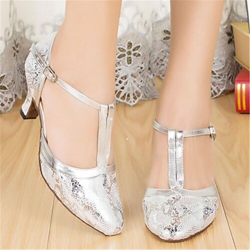 Women's Modern Shoes Leatherette Sandal Buckle Customized Heel Customizable Dance Shoes Red / Silver