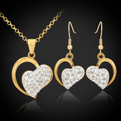 Women's Crystal Jewelry Set Drop Earrings Pendant Necklace Heart Love Ladies Unique Design Elegant Crystal Rhinestone Gold Plated Earrings Jewelry Golden For Wedding Party Birthday Engagement Gift