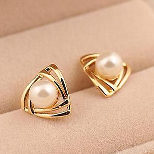 Lucky Doll Women's Gold Square Pearl Earrings