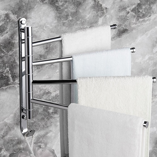 

Towel Racks Wall Mounted Bath Towel Bar,Brass Rotating Space-Saving Bathroom Towel Rack with Hooks and 4Rods Suitable for Bathroom