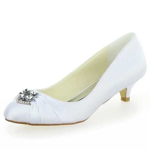 Women's Glitter Crystal Sequined Jeweled Wedding Crystal Kitten Heel Satin Ivory Champagne Black