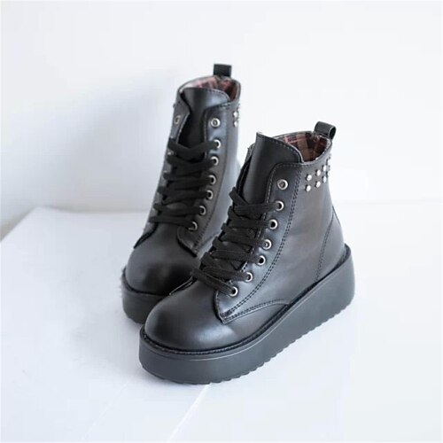 Dame Primăvară Toamnă Iarnă Platforme Pantofi la Modă Imitație de Piele Toc Pană Platformă Creepers Dantelă Negru