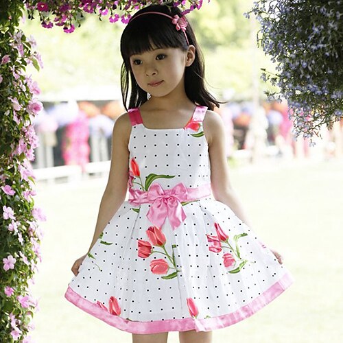 Girl's Kids Floral Princess Ribbon Bow Dresses