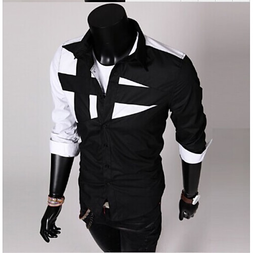 

Men's Shirt Dress Shirt Long Sleeve Color Block Collar Spread Collar ArmyGreen. White Black Gray Wine Outdoor Street Patchwork Clothing Apparel Fashion Cool Simple Casual / Spring / Fall / Daily