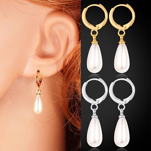 InStyle Cute 18K Chunky Gold Platinum Plated Synthetic Pearls Drop Dangle Earrings Gift for Women High Quality