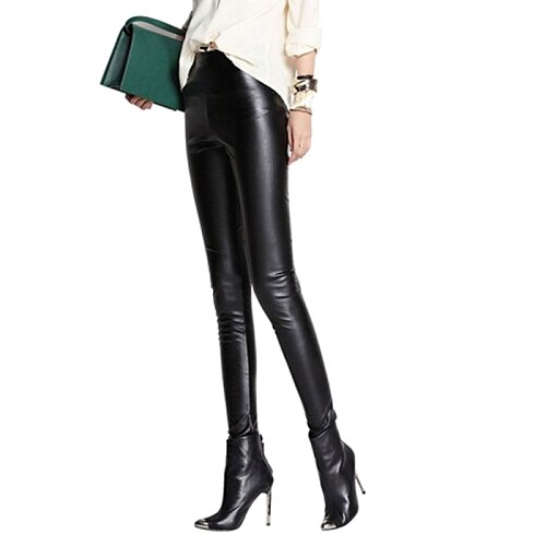 Stretchy Skinny Pants, Sexy PU Polyester Winter Spring Fall