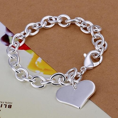 Women's Charm Bracelet - Silver Plated Heart, Love Bracelet Silver For Christmas Gifts Wedding Party