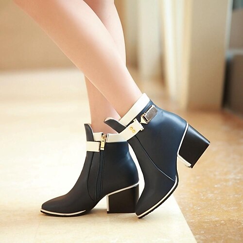 Women's Shoes Pointed Toe Chunky Heel Leather Ankle Boots More Colors available