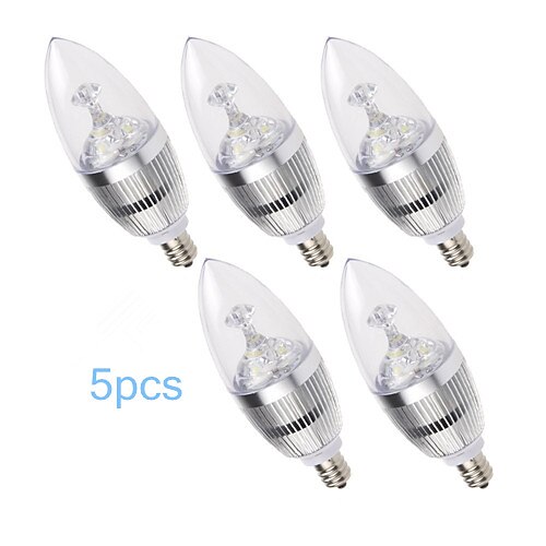 5pcs LED Candle Lights 250-300 lm E14 C35 3 LED Beads SMD Cold White 220-240 V / 5 pcs / RoHS
