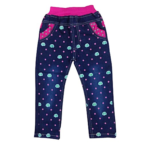 Girl's Fashion Leisure And Joker Lace Cute Cartoon Wave Point Jeans