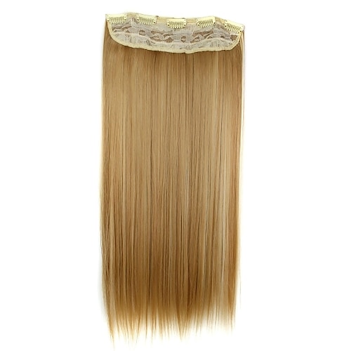 Extensions Naturelles Droit Cheveux Synthétiques 24 pouce Extension des cheveux Extension à clip Blond Femme Quotidien