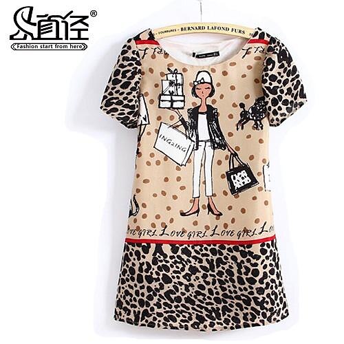 Women's Cartoon Short Sleeve Chiffon Leopard Print Dress