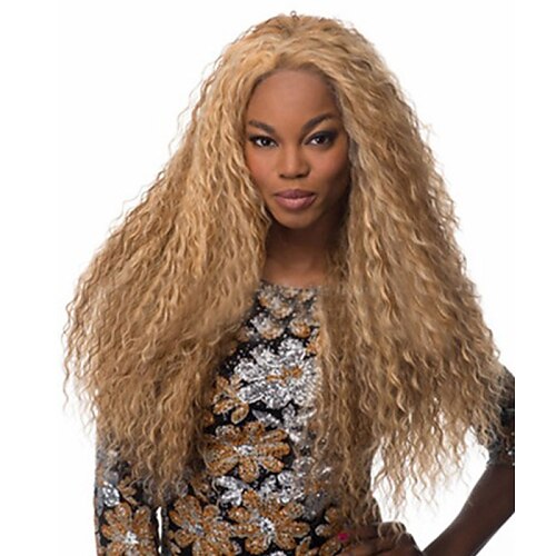 الاصطناعية الباروكات مجعد Kinky Curly تمويخ خفيف غريب مجعد مجعد الجزء الأوسط شعر مستعار أشقر طويل أشقر فاتح شعر مستعار صناعي 20 بوصة نسائي تصميم شعبي الكوسبلاي أشقر