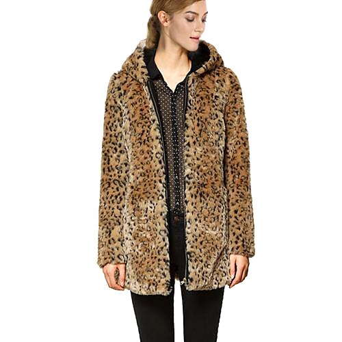 capota iarnă leopard haină de blană faux imprimare femei